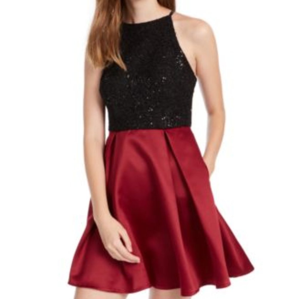 Colorblocked Lace Fit Wine/Black Dress _ Sz 13